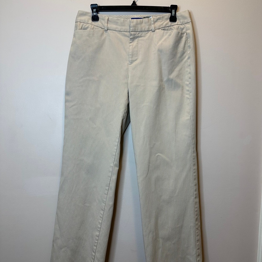 Dockers Metro Pant Pinstripe Khaki Ideal Fit Womens Size 10 Medium Straight Leg